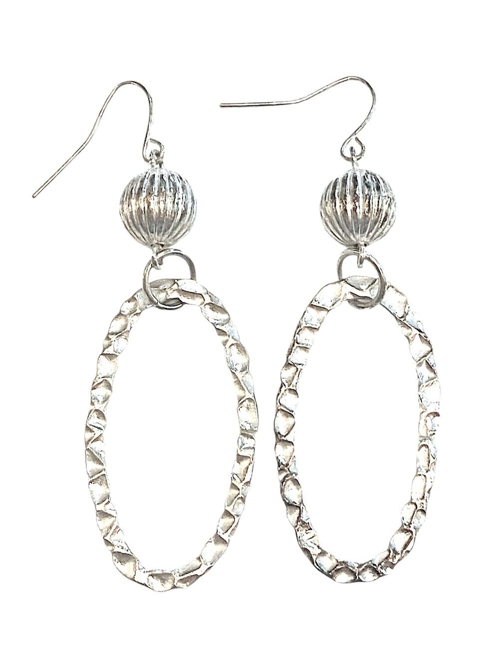 Hammered Silver Oval Dangle Earrings